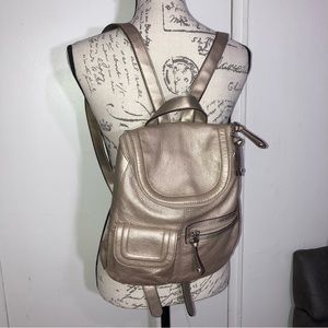 Tignanello Genuine Leather Metallic Gold Backpack